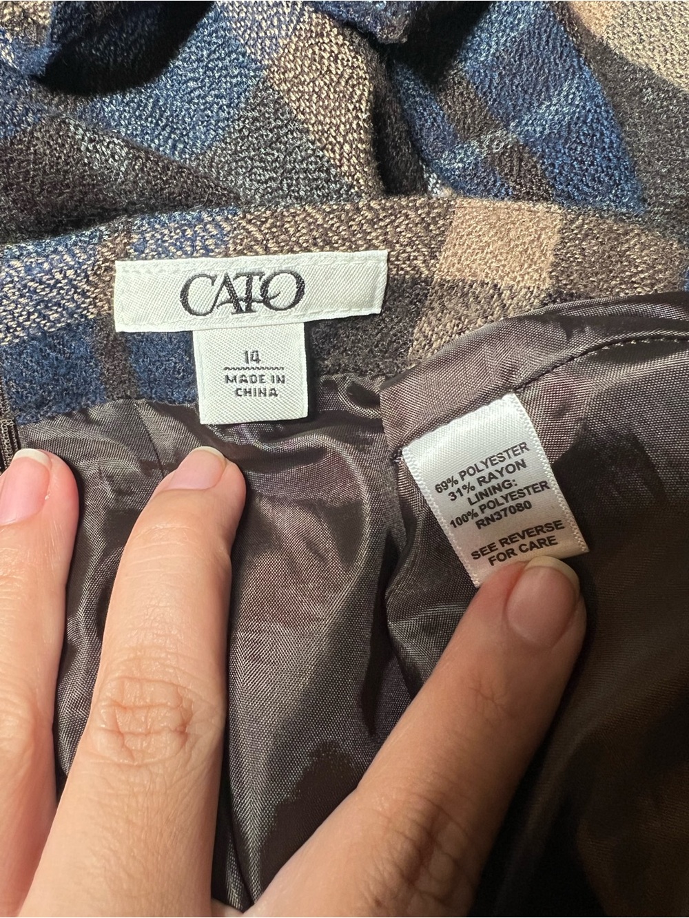 Cato Plaid A-Line Midi Skirt in Brown, Blue, Tan - Picture 2 of 4